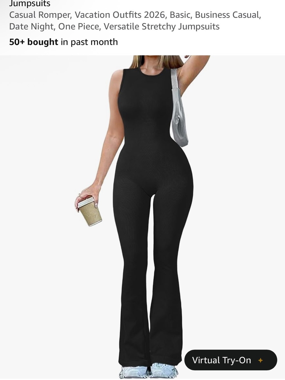 OQQ Women’s Sleeveless Ribbed Black Jumpsuit